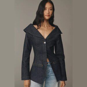 NEW ALIGNE Size 6 Women's Denim Organic Cotton V-Neck Blazer - Indigo